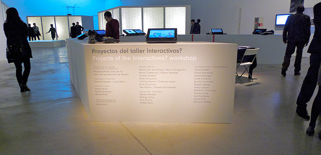 Photograph of the space in the exhibition where the workshop projects were presented.